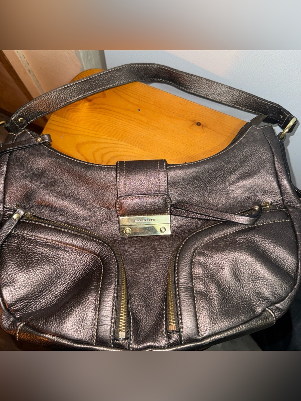Franco Sarto vintage Y2K Metallic gunmetal Leather Shoulder Bag
